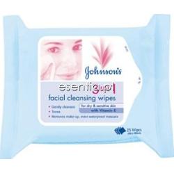 Johnson's Facial Care Chusteczki oczyszczające do twarzy 3w1 do skóry suchej i wrażliwej op. / 25 szt.